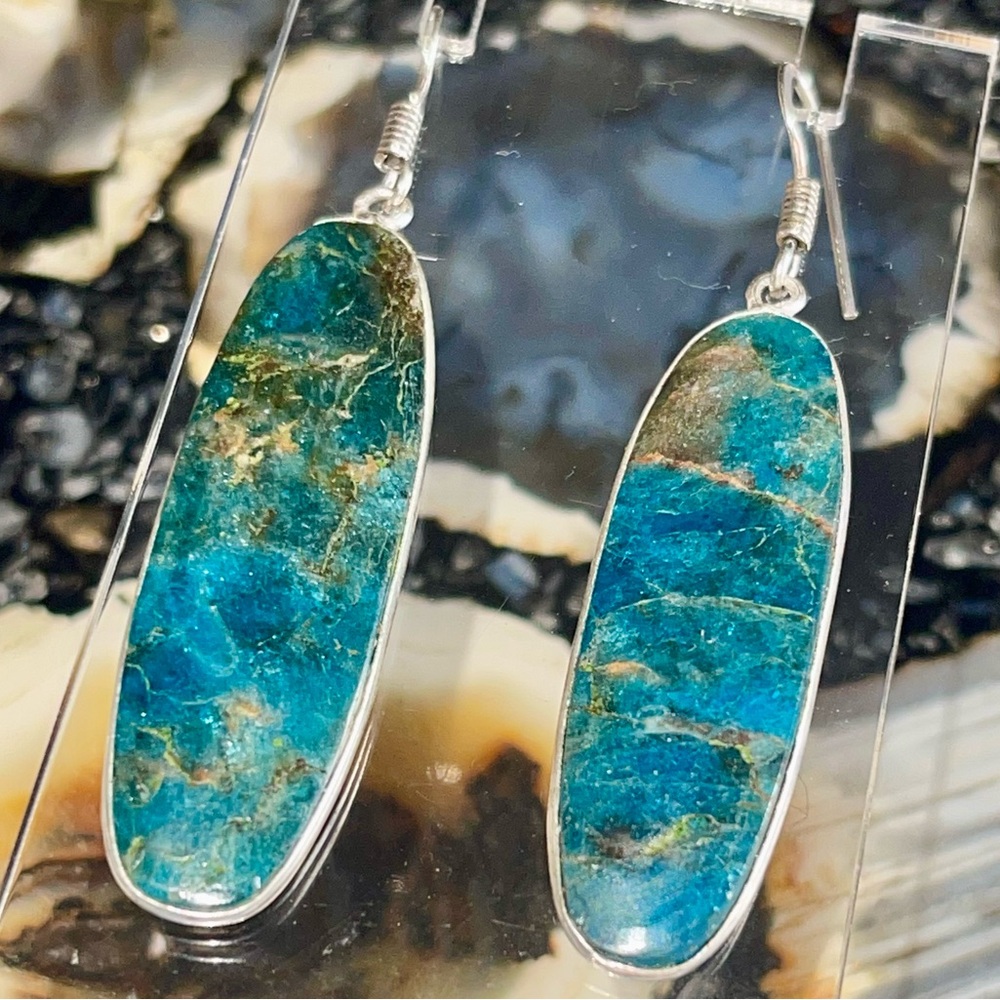 Blue Apatite Crystal Earrings 2 1/2”